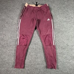 Adidas Sweatpants Women's S Red Cotton Fleece-Lined Skinny 3-Stripes Workout